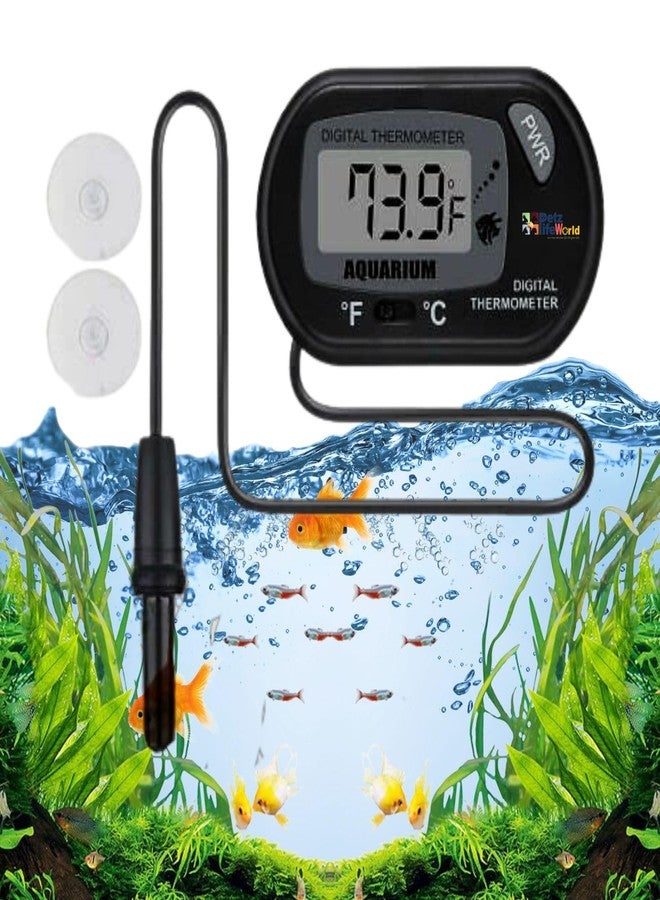 VAYINATO Petzlifeworld Black Digital LCD Thermometer with Suction Cups for Aquarium Fish Tank Vivarium Reptile Terrarium - Image 1